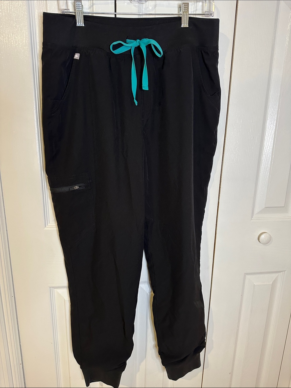 Figs Black Jogger Pants with Teal Drawstring
